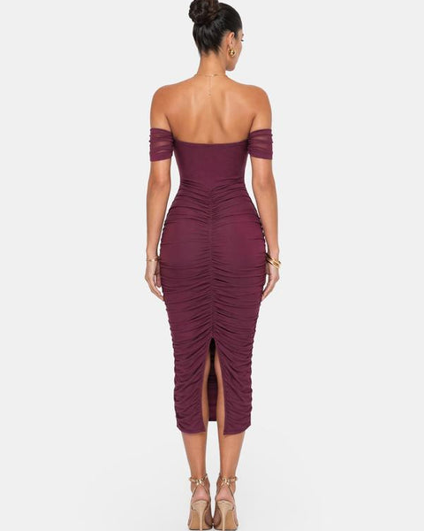 The Scarlett Ruched Corset Midi Dress