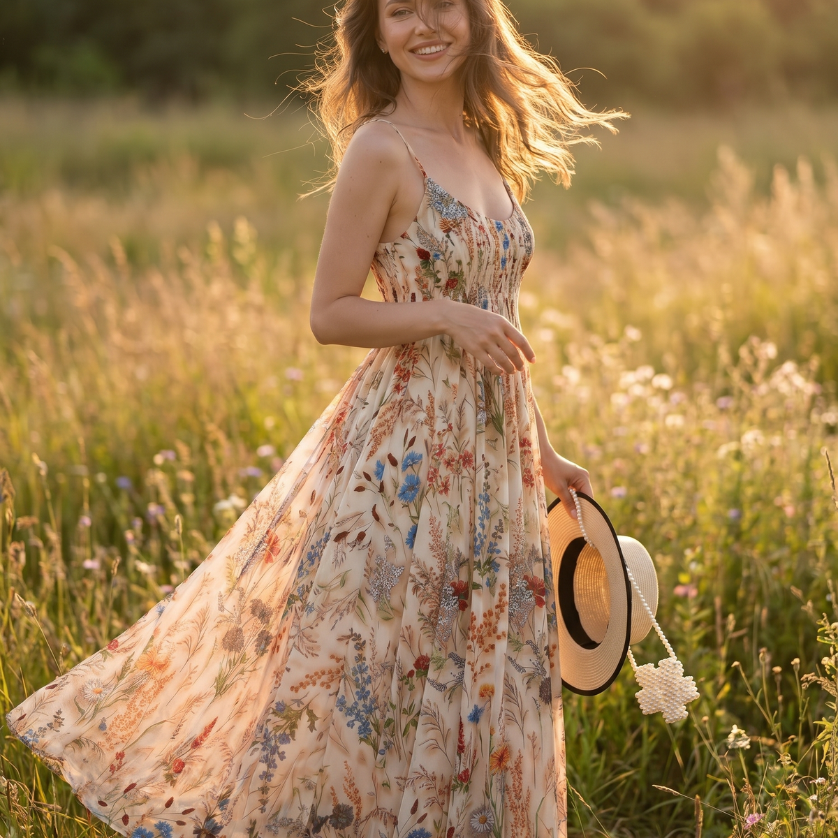 Das Amélie Maxikleid mit Pflanzenmuster