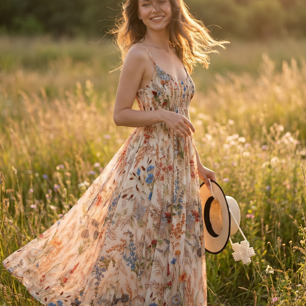 Das Amélie Maxikleid mit Pflanzenmuster